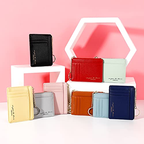 Valentoria Slim RFID Blocking Card Holder Small Pocket Wallet Keychian Zipper Coin Purse Minimalist Leather Cash & Coin & Cards Case for Women Men (Black)