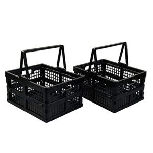 Ortodayes 2 Pack Folding Plastic Crate, Collapsible Shopping Basket with Handles