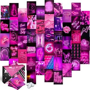 koll decor pink wall collage kit – 50 set 4”x6” prints aesthetic wall images neon posters hot pink wall decor room collage decoration for teen girls