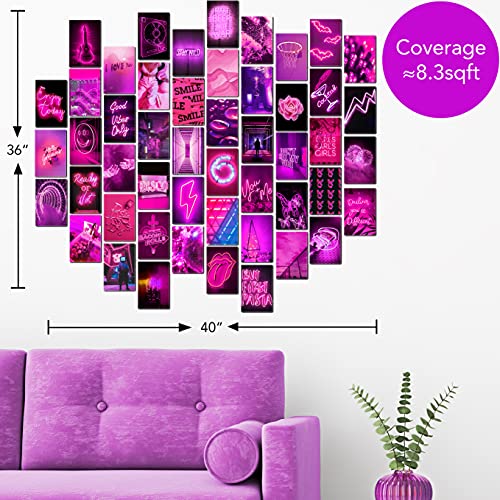 KOLL DECOR Pink wall collage kit - 50 Set 4''x6'' Prints Aesthetic wall images neon posters hot pink wall decor Room Collage Decoration for Teen Girls