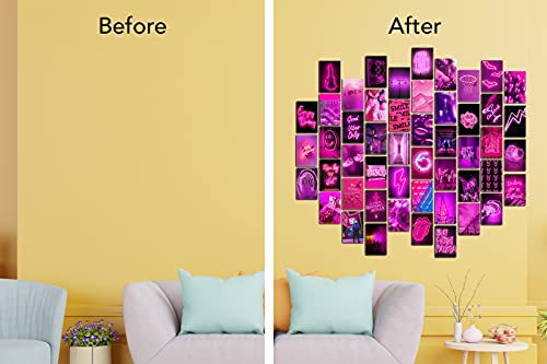 KOLL DECOR Pink wall collage kit - 50 Set 4''x6'' Prints Aesthetic wall images neon posters hot pink wall decor Room Collage Decoration for Teen Girls