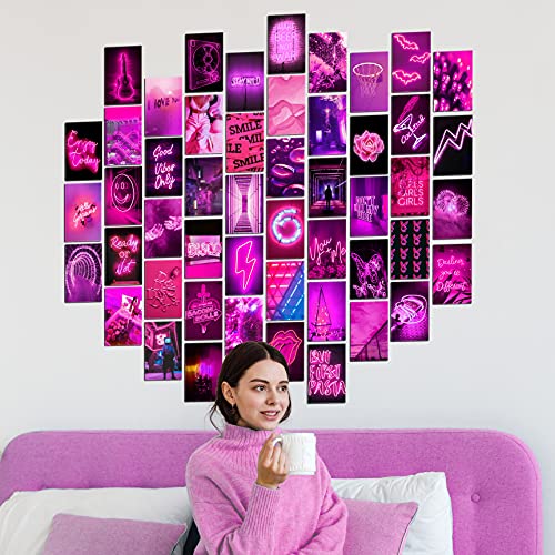 KOLL DECOR Pink wall collage kit - 50 Set 4''x6'' Prints Aesthetic wall images neon posters hot pink wall decor Room Collage Decoration for Teen Girls