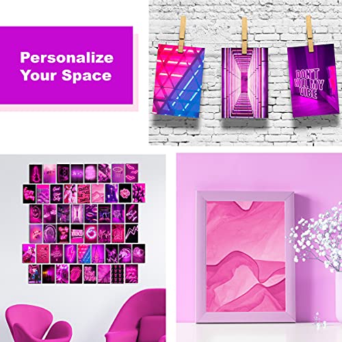 KOLL DECOR Pink wall collage kit - 50 Set 4''x6'' Prints Aesthetic wall images neon posters hot pink wall decor Room Collage Decoration for Teen Girls