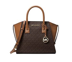 michael kors avril small logo top-zip satchel – brown