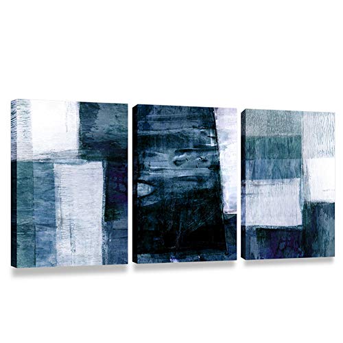 Kaupuar 3 Pieces Canvas Wall Art-Gray Blue Abstract Art Painting-Modern Canvas Artwork Wall Decor Ready to Hang 12''x16'', 3 Pieces