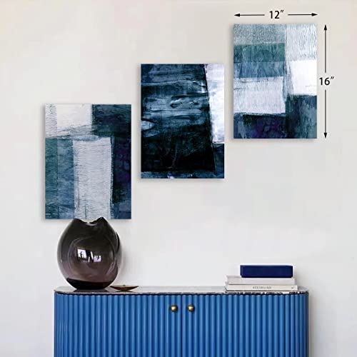 Kaupuar 3 Pieces Canvas Wall Art-Gray Blue Abstract Art Painting-Modern Canvas Artwork Wall Decor Ready to Hang 12''x16'', 3 Pieces