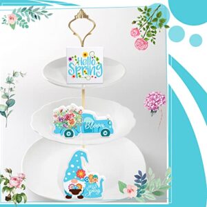 3 Pieces Hello Spring Tiered Tray Decor Easter Tiered Tray Decorations Rustic Spring Wooden Sign Farmhouse Mini Flower Bloom Table Signs for Spring Parties Holidays Table Home Room Decorations