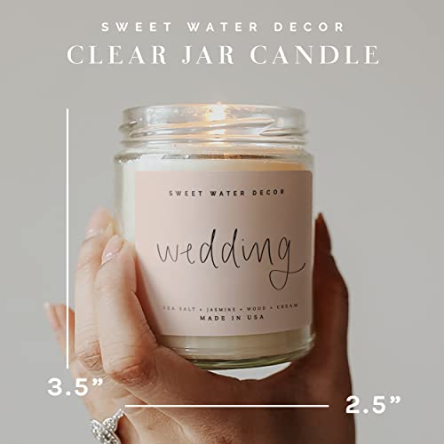 Sweet Water Decor, Wedding Day, Sea Salt, Jasmine, Cream, and Wood Scented Soy Wax Candle for Home | 9oz Clear Jar, 40 Hour Burn Time, Made in the USA