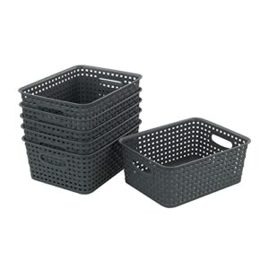 Waikhomes Set of 6 Plastic Weave Storage Basket, Small Organizer Basket Bin (Grey), T