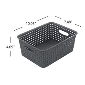 Waikhomes Set of 6 Plastic Weave Storage Basket, Small Organizer Basket Bin (Grey), T