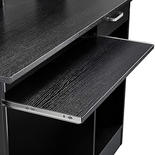 Yaheetech Home Office Wood Computer Desk with Drawers and Pull-Out Keyboard Tray, Study Writing Desk PC Laptop Table with Hutch and Storage Shelves, Modern Workstation, Black