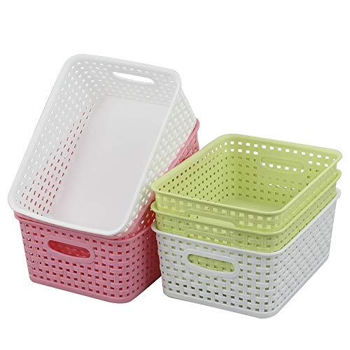 Waikhomes 6-Pack Plastic Weave Baskets, Desktop Pantry Organizer Basket Bins