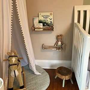 MASHBA Nursery Book Shelves -Rustic, Set of 2 Shelf - Wall Mounted Floating Bookshelf Organizer for Kids Room - Baby Hanging Wood Bookshelves Décor for Children's Bedroom
