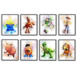 sylvana workshop – toy story poster watercolor prints , unframed(8″x10″ set of 8 wall decor), toy story decor, birthday gift, toy story decorations, posters for room, posters for boys room, posters for girls room