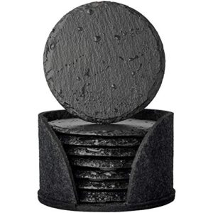 urbanstrive eco-friendly slate drink coasters with holder, set of 8, round slate stone coasters for drinks bar home, 4 inch, black