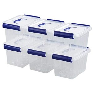 waikhomes 3l plastic storage containers set of 6, latching storage bin with handle (blue handle), f