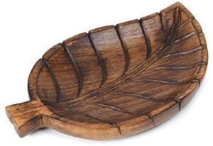 earthly home wooden decorative leaf design serving tray – natural finish – size: 12 x 8 x 1 inches – intricate detail with hand carving creates a truly unique furnishing accent