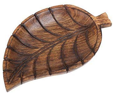 Earthly Home Wooden Decorative Leaf Design Serving Tray - Natural Finish - Size: 12 x 8 x 1 Inches - Intricate Detail with Hand Carving Creates a Truly Unique Furnishing Accent