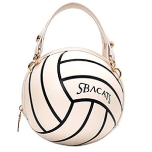 sugenie basketball shaped purse for women cross body handbag girls messenger bag tote shoulder pu leather round handbags (volleyball white)