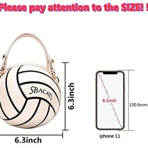 sugenie basketball Shaped Purse For Women Cross Body Handbag Girls Messenger Bag Tote Shoulder PU Leather Round Handbags (Volleyball White)