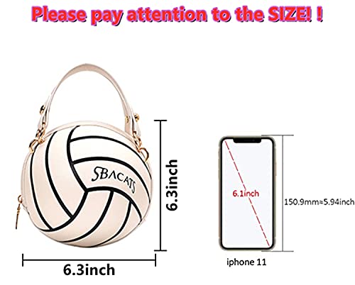 sugenie basketball Shaped Purse For Women Cross Body Handbag Girls Messenger Bag Tote Shoulder PU Leather Round Handbags (Volleyball White)