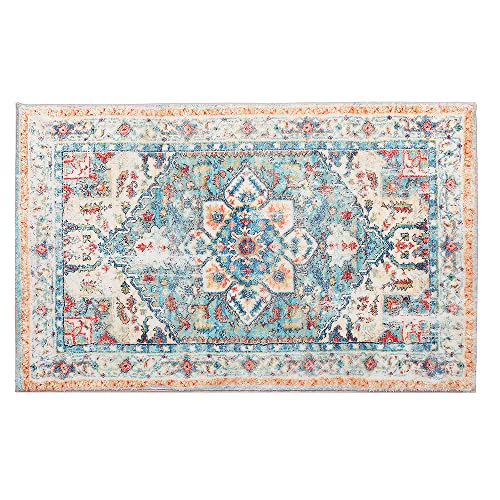 GEVES Cream Green Boho Area Rug Persian Oriental 2x3 Entryway Rugs for Bedroom Kitchen Bathroom Decor Doormat Washable Indoor Use Non-Slip Rubber Backing