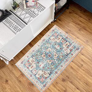 GEVES Cream Green Boho Area Rug Persian Oriental 2x3 Entryway Rugs for Bedroom Kitchen Bathroom Decor Doormat Washable Indoor Use Non-Slip Rubber Backing