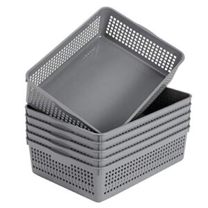 eslite plastic organizing baskets/storage tray baskets,6-pack,gray