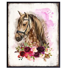 boho horse wall art & decor – rustic farmhouse barn wall decor for girls bedroom, office, living room – country western shabby chic decorations – gift for equestrian women – pink pony poster