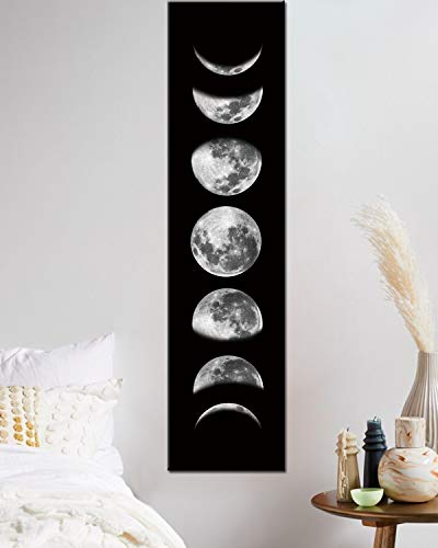 Moon Phase Wall Art Painting, Black and White Moon Canvas Print Poster Wall Art Decoration for Bedroom Living room (Black unframed)