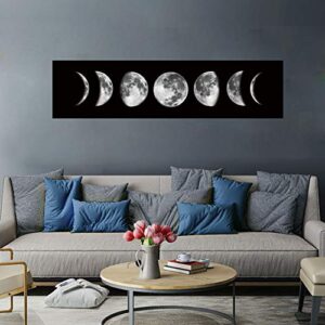 Moon Phase Wall Art Painting, Black and White Moon Canvas Print Poster Wall Art Decoration for Bedroom Living room (Black unframed)