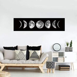 Moon Phase Wall Art Painting, Black and White Moon Canvas Print Poster Wall Art Decoration for Bedroom Living room (Black unframed)