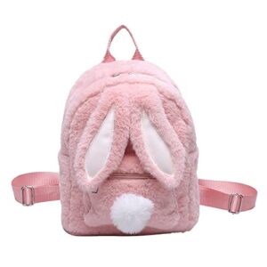 mellshy women cute rabbit ears backpack fluffy shoulder bag school bag casual dayback satchel (pink)