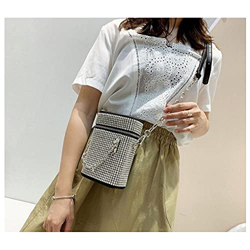 HappyERA Bling Rhinestone Cell Phone Purse Evening Handbag Wallet Crossbody Clutch Bag - Silver