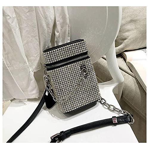 HappyERA Bling Rhinestone Cell Phone Purse Evening Handbag Wallet Crossbody Clutch Bag - Silver