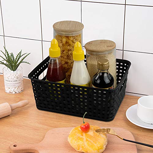 CadineUS 6-pack Black Woven Plastic Storage Baskets Organizing Bins