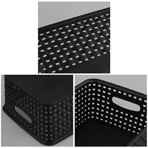 CadineUS 6-pack Black Woven Plastic Storage Baskets Organizing Bins