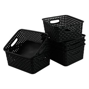 CadineUS 6-pack Black Woven Plastic Storage Baskets Organizing Bins