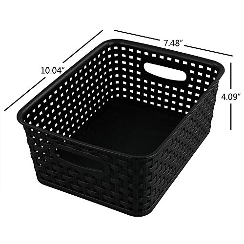 CadineUS 6-pack Black Woven Plastic Storage Baskets Organizing Bins