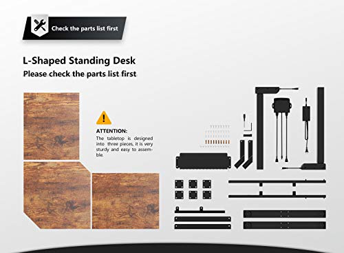 FEZIBO Dual Motor L Shaped Electric Standing Desk, 48 Inches Stand Up Corner Desk, Home Office Sit Stand Desk with Rustic Brown Top and Black Frame