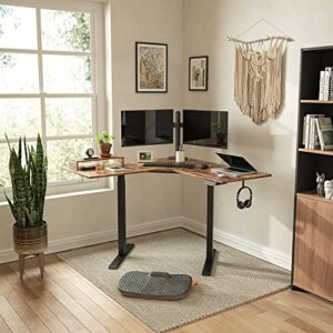 FEZIBO Dual Motor L Shaped Electric Standing Desk, 48 Inches Stand Up Corner Desk, Home Office Sit Stand Desk with Rustic Brown Top and Black Frame