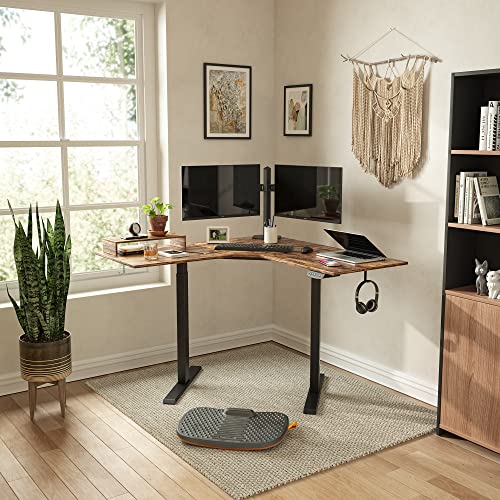 FEZIBO Dual Motor L Shaped Electric Standing Desk, 48 Inches Stand Up Corner Desk, Home Office Sit Stand Desk with Rustic Brown Top and Black Frame