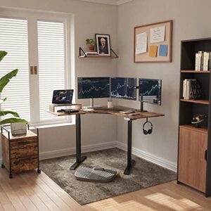 FEZIBO Dual Motor L Shaped Electric Standing Desk, 48 Inches Stand Up Corner Desk, Home Office Sit Stand Desk with Rustic Brown Top and Black Frame