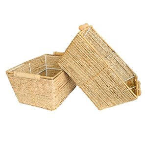 marlic rectangular seagrass woven storage basket with handles – natural seagrass baskets for organization and storage – medium – trapezoid 12x8x6 in (2)