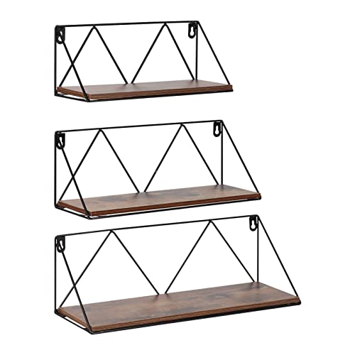 Amazon Brand – Pinzon Rustic Floating Shelves, Wall Storage Shelve for Bathroom Bedroom Kitchen Living Room Office, (Set of 3)