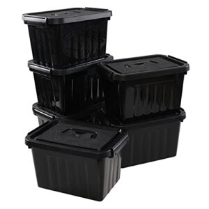 leendines 6l plastic storage boxes, 6 pack black storage bins with lids