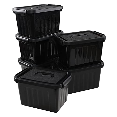 Leendines 6L Plastic Storage Boxes, 6 Pack Black Storage Bins with Lids