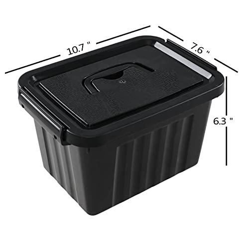 Leendines 6L Plastic Storage Boxes, 6 Pack Black Storage Bins with Lids