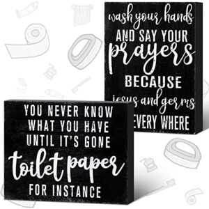 2 pcs bathroom decor classic box sign funny bathroom farmhouse decor modern rustic home decor humor toilet box plaque restroom wooden decoration you never know what you have until it’s gone 5 x 4 inch