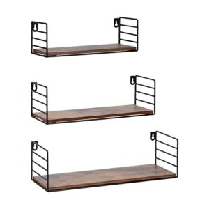 amazon brand – pinzon rustic floating shelves wall mounted, wall storage shelf for living room kitchen office, brown (set of 3)